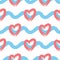 Endless background with horizontal wavy lines and silhouettes of hearts. Seamless pattern.