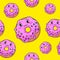 Endless background with stylized smiling glazed donuts