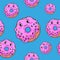 Endless background with stylized smiling glazed donuts