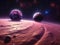 Endless galactic highway between two colossal planets with purple nebula