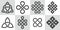 Endless knot. Set of cultural symbols of buddhism. Collection of sacred celtic patterns with intertwined knots. Medieval