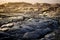 Endless lava fields of the Big Isalnd of Hawaii. Smooth, undulating surface of frozen pahoehoe lava.