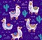 Endless llamas alpacas background. Bright hand drawn cartoon pattern