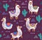 Endless llamas alpacas background. Bright hand drawn cartoon pattern