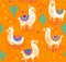 Endless llamas alpacas background. Bright hand drawn cartoon pattern