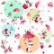 Endless pattern for children with cute raccons and little kitten, garden flowers and leaves in vector. Print for fabric