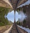 An endless railway extending into the sky in fantasy an upside-down world Inception style