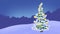 Endless repeating animated background with Christmas tree on snowy field near woods. Shiny Christmas lights looping