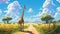 Endless Road With Giraffe: A Studio Ghibli Inspired Concept Art