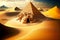 endless sand dunes and tomb of pharaoh in egyptian pyramids