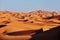 Endless Sands of the Sahara desert, the hot scorching sun shines on the sand dunes. Morocco Merzouga