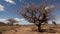 Endless savanna of Serengeti. Hill and trees and blue sky. Tanzania, Africa.