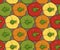 Endless seamless pattern of fresh bell pepper. Vector paprika. Multicolored sweet pepper