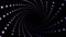 Endless spiral of glowing particles in dark space. Design. Rotating vortex of small circles on a black background