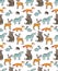 Endless texture with cute funny animals living in forest. Seamless pattern with wolf, fox and bear for kid design