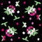 Endless vector pattern with white and pink verbena flower, leaves and polka dot