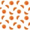 Endless vegetarian background. Watercolor colored seamless pattern with orange slices and circles.