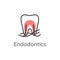 Endodontics. Tooth with root channels and nerves. Dental icon. Stomatology logo or illustration. Line style
