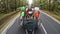 Enduro journey with dirt bike with the car on the road