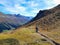 Enduro Trail Ride At Davos Jakobshorn, Swiss Mountains Alps, Sport bicycle at trail path on the mountain at autumn time