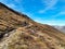 Enduro Trail Ride At Davos Jakobshorn, Swiss Mountains Alps, Sport bicycle at trail path on the mountain at autumn time