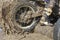 Enduro wheel in muddy track