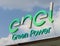 Enel Green Power logo on a commercial stand. It is a multinational renewable energy corporation of the italian group Enel.