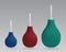 Enema. Set of enemas of different size and color. Rubber pear and plastic tip. Vector.