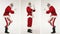 Energetic active dance of fun excited Santa, happy New Year holiday celebration