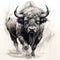 Energetic Bison Sketch Illustration In Expressionist Style