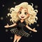 Energetic Cartoon Girl With Curly Blonde Hair And Polka Dotted Dress