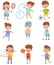 Energetic Children Doing Different Kind of Sport Vector Illustrations Set