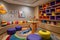 Energetic Children\\\'s Playroom: Vivid Furnishings, Innovative Storage, and Captivating Artwork