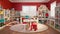 Energetic Children\\\'s Playroom: Vivid Furnishings, Innovative Storage, and Captivating Artwork