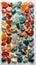 Energetic collage of Carnelian, Jadeite, and Tiger's Eye, invigorating the senses with their vibrant colors on a