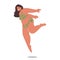 Energetic And Confident, A Plump Woman Joyfully Jumps In A Swimsuit, Embracing Her Body And Radiating Self-acceptance