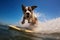 Energetic Dog funny riding surfboard. Generate Ai