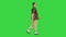 Energetic Elderly Tourist Man Walking on a Green Screen, Chroma Key.