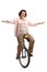 Energetic elderly woman riding a mono-cycle