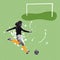 Energetic female soccer player playing football over light background with drawings, sketches. Sport, achievements