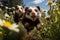 Energetic Ferret Duo Frolicking in Sunlit Backyard