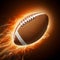 Energetic football soaring amidst bright fiery background
