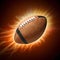 Energetic football soaring amidst bright fiery background