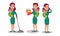 Energetic Housewife Holding Baby in Arms Mopping the Floor, Reading Book and Speaking by Phone Vector Illustration Set