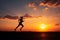 Energetic lifestyle, Runners silhouette against vibrant sunset embodies active vitality