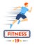 Energetic male runner in motion with speed lines, athletic sportswear. Dynamic fitness banner with stylized text and