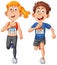 Energetic Runner Couple Cartoon Character