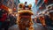 Energetic scene of Lion Dance performance on the streets during the Chinese New Year. AI Generated