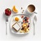 Energetic, varied and healthy breakfast on white background. Ai generated art