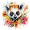 Energetic Watercolor Baby Lemur Amidst Madagascar Trees with Vibrant Blooms AI Generated